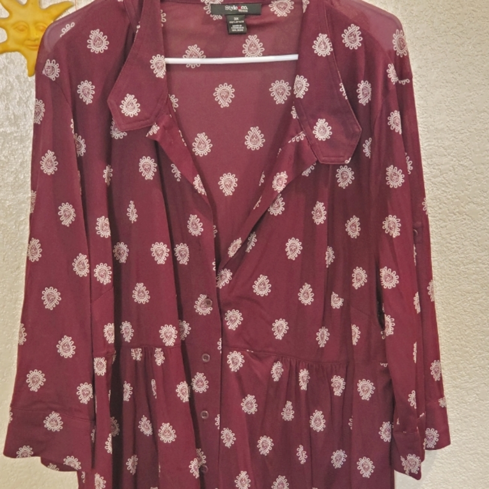 Burgundy button-up blouse